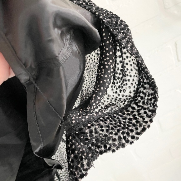 Vintage Y2K Mini skirt Burnout velour Polka dot overlay Black Tan Cream Sz 10 - Picture 5 of 8